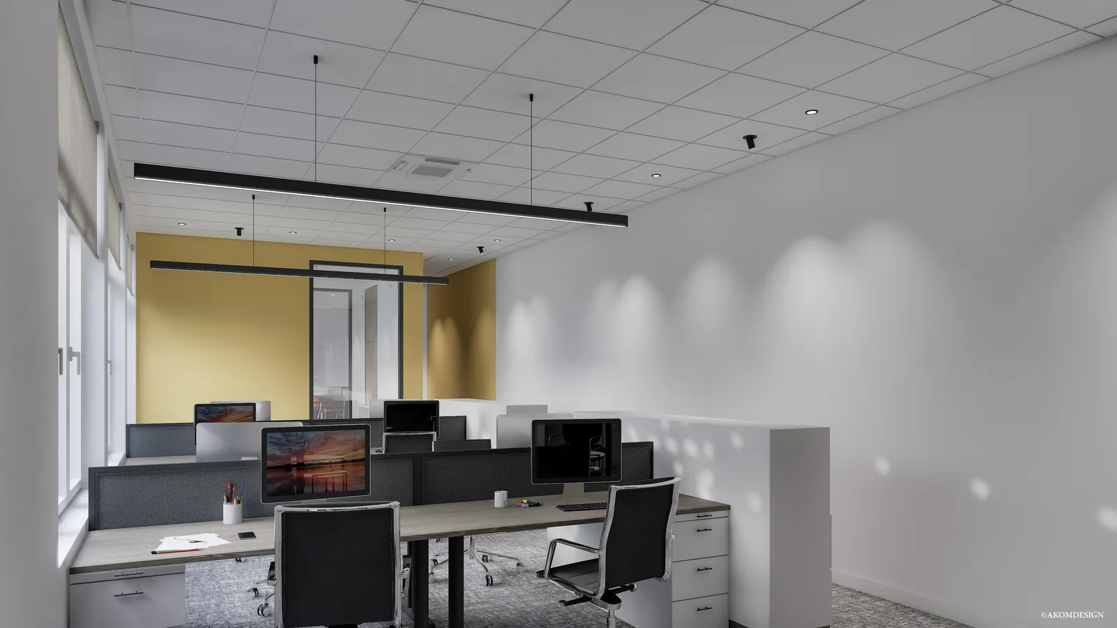 Des bureaux qui accueillent — Open space, mur jaune · Vue 4